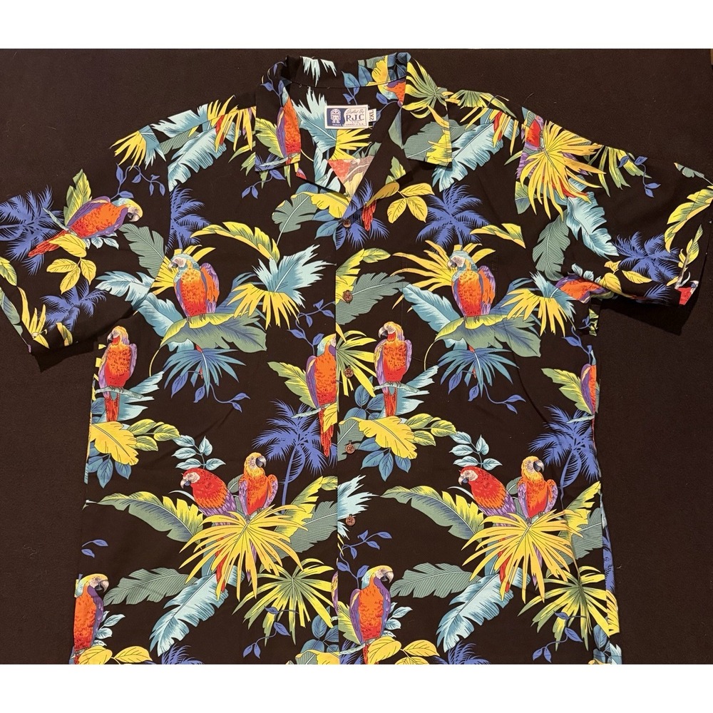 RJC Brand Jungle Parrots Cotton Hawaiian Shirt Mens Size XXL